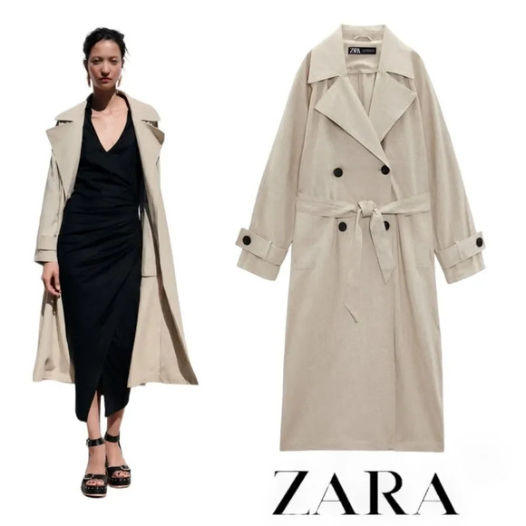 ZARA | Light Beige | LINEN BLEND BELTED TRENCH - Picture 1 of 11